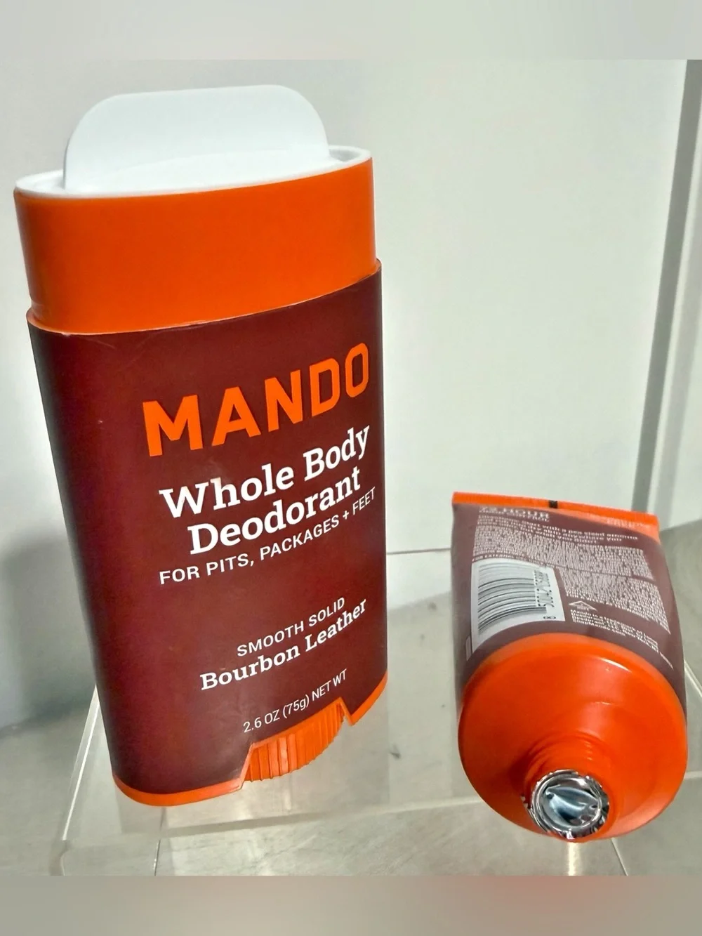 2 x MANDO Whole Body Deodorant BOURBON LEATHER Cream & Solid 72hr Odor Control